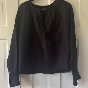 J. Crew Women's Flowy Black Linen Blouse